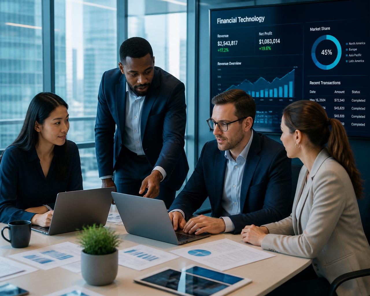 Ethicare team collaborating on financial technology solutions
